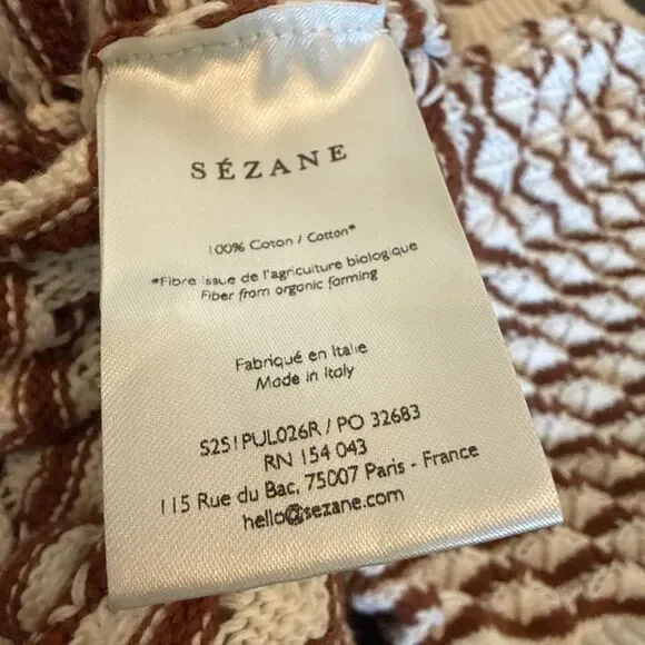 Sézane Mae Jumper Brown Ecru Knit Short Sleeve Puff Sleeve Size Large - Picture 6 of 9